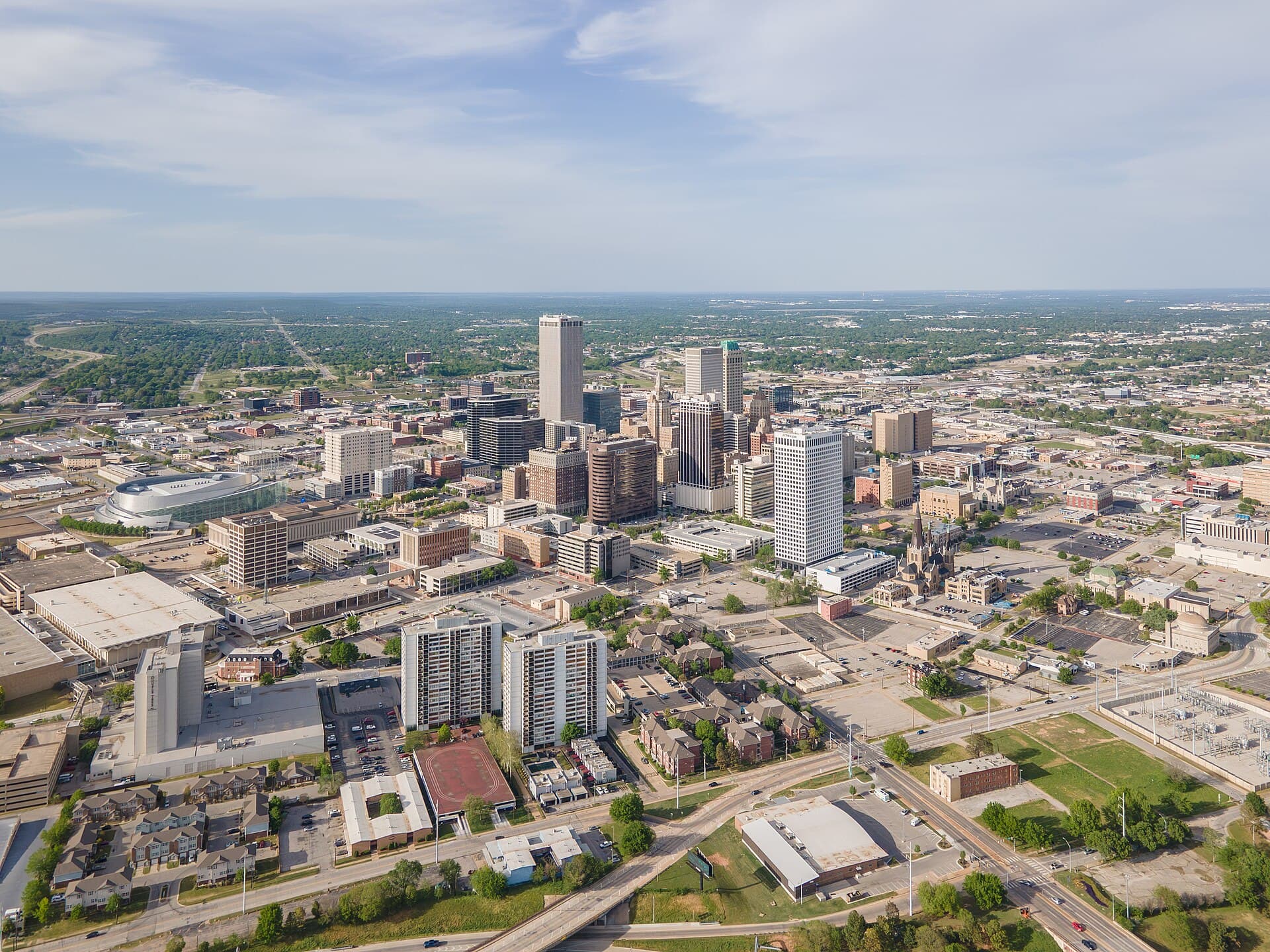 Aerial view of the Tulsa skyline